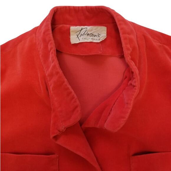 VINTAGE VELVET Boho Long Red Jacket Floor Length Side Slits Gold Button SZ Small - Picture 4 of 6